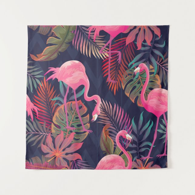 Beautiful seamless tropical pattern with pink flam tapestry (Front)