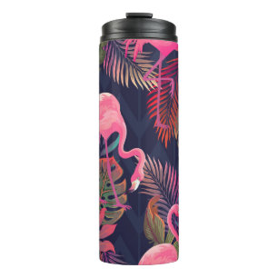 Beautiful seamless tropical pattern with pink flam thermal tumbler