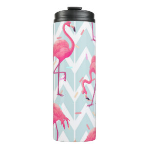Beautiful seamless tropical pattern with pink flam thermal tumbler