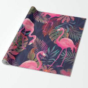 Beautiful seamless tropical pattern with pink flam wrapping paper