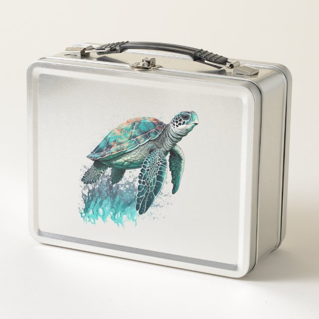 Beautiful Seascape With Majestic Sea Turtle Metal Lunch Box (Front)