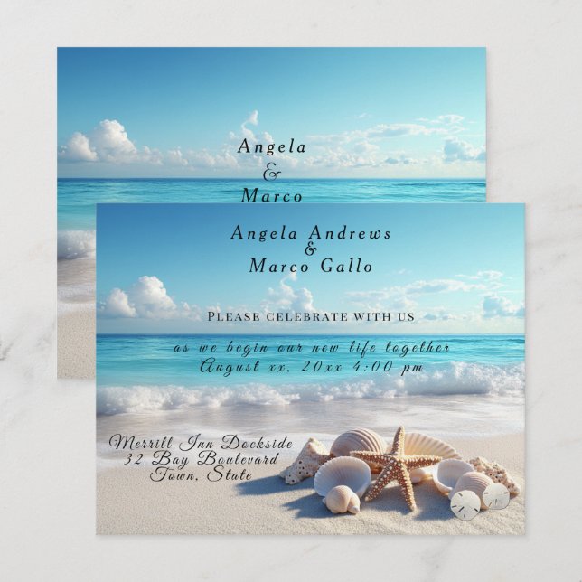 Beautiful Seashells Starfish Beach Wedding  Invitation (Front/Back)