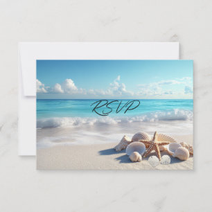 Beautiful Seashells Starfish Beach Wedding RSVP Card