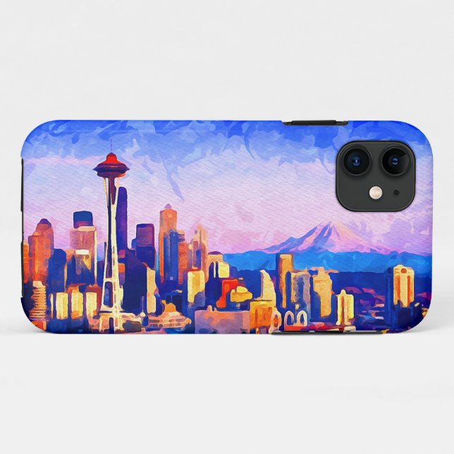 Beautiful Seattle Skyline Sunset Colours Watercolo Case-Mate iPhone Case (Back (Horizontal))