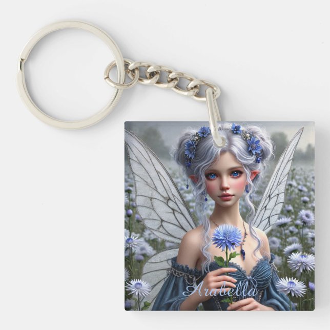 Beautiful September Fairy in Asters Keychain (Front)