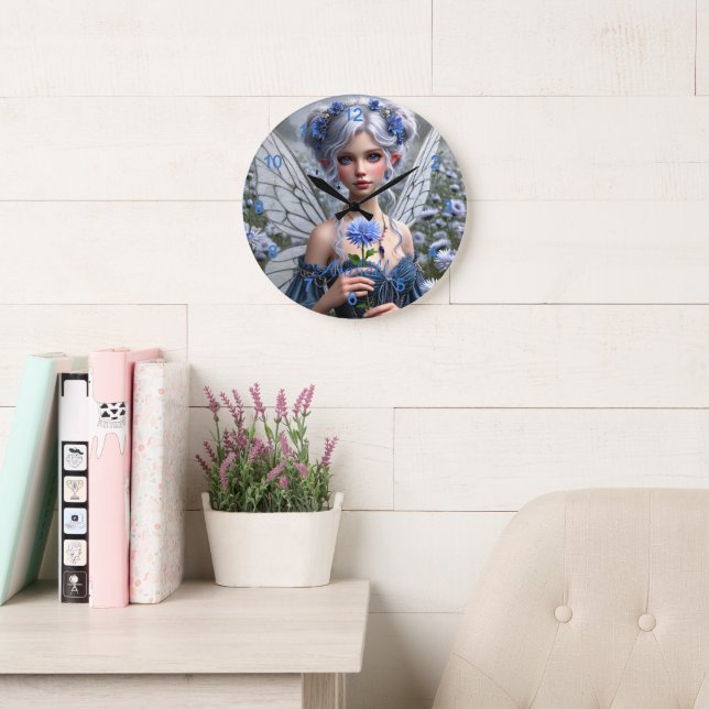 Beautiful September Fairy in Asters Large Clock (Reading Room)