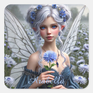 Beautiful September Fairy in Asters Square Sticker