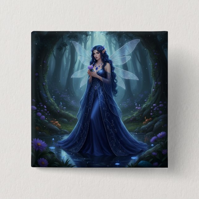 Beautiful September Sapphire Fairy 2 Inch Square Button (Front)