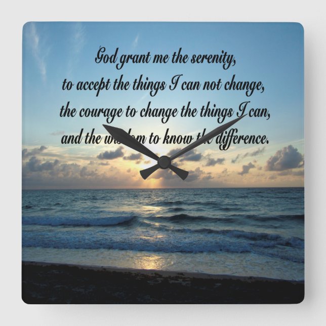 BEAUTIFUL SERENITY PRAYER OCEAN PHOTO SQUARE WALL CLOCK (Front)