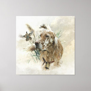 Beautiful Setter with Pheasants , Art Canvas Print