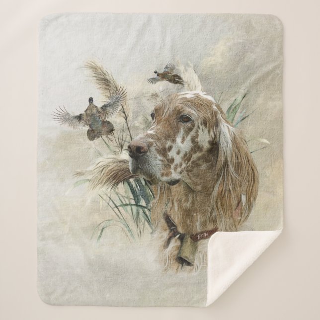 Beautiful Setter with Pheasants , Art Sherpa Blanket (Front)