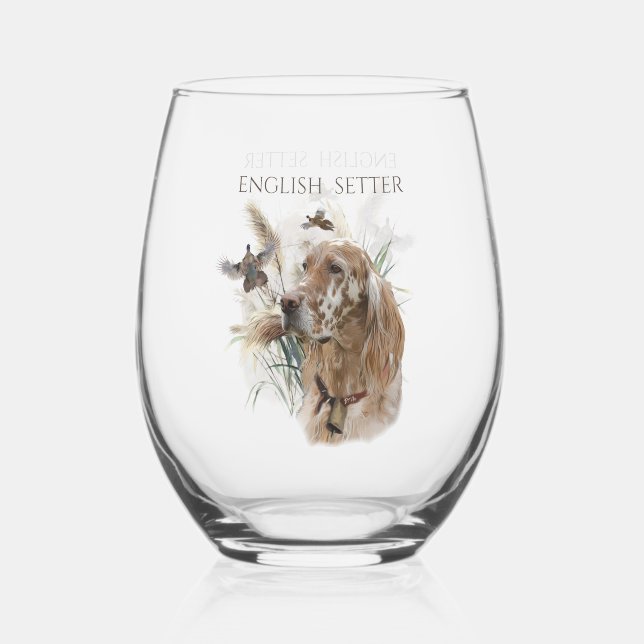 Beautiful Setter with Pheasants , Art Stemless Wine Glass (Front)