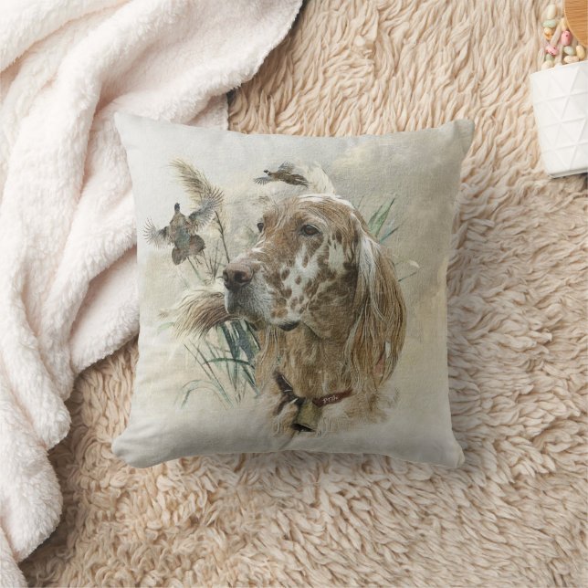Beautiful Setter with Pheasants , Art Throw Pillow (Blanket)