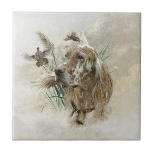Beautiful Setter with Pheasants , Art Tile
