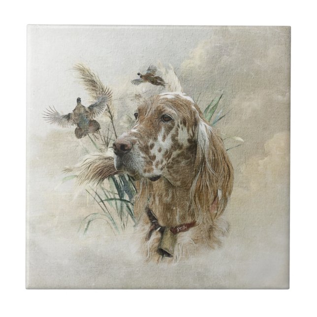 Beautiful Setter with Pheasants , Art Tile (Front)