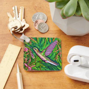 Beautiful Shabby Chic Little Hummingbird. Keychain