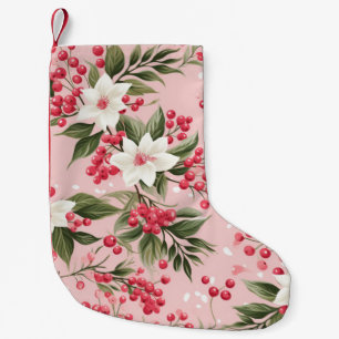 Beautiful Shabby Chic Pink Christmas Floral Berry Small Christmas Stocking