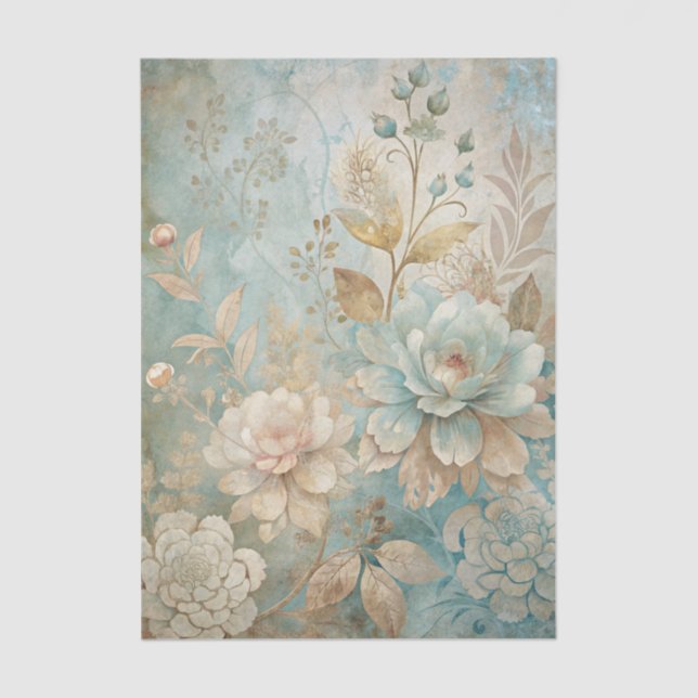 Beautiful Shades of Blue Floral Background Tissue Paper (Front)