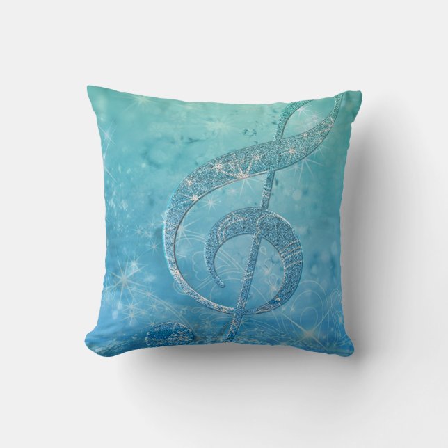 Beautiful shining effect blue treble clef throw pillow (Front)