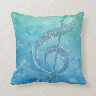 Beautiful shining effect blue treble clef throw pillow