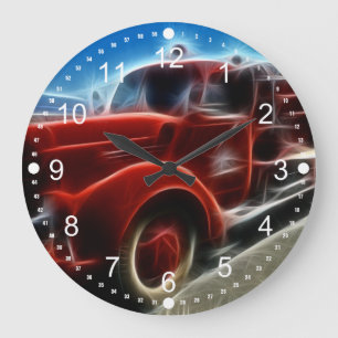 Beautiful Shiny Antique Red Fire Truck Art Large Clock