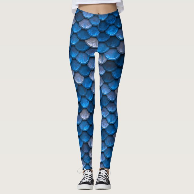 Beautiful Shiny Blue Mermaid Scales Leggings (Front)