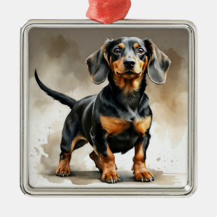 BEAUTIFUL SHORT HAIRED DACHSHUND PUPPY DOG METAL ORNAMENT