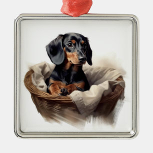 BEAUTIFUL SHORT HAIRED DACHSHUND PUPPY DOG METAL ORNAMENT