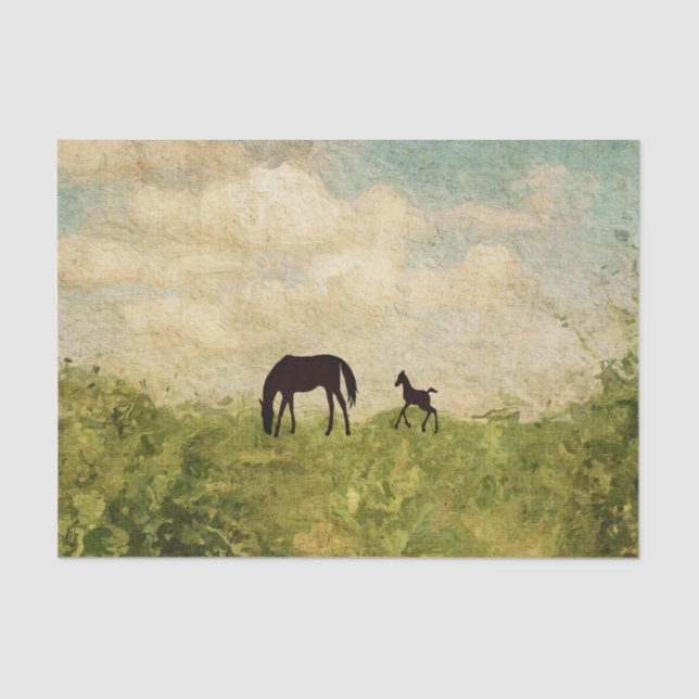 Beautiful Silhouette Mare and Foal Horse Tissue Paper (Front)
