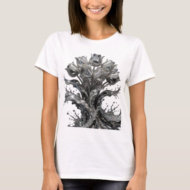 Beautiful Silver ABSTRACT ART Statement Tee (Front)