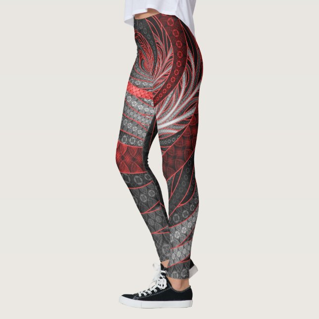 Beautiful Silver and Red Fractal Vampire Scales Leggings (Left)