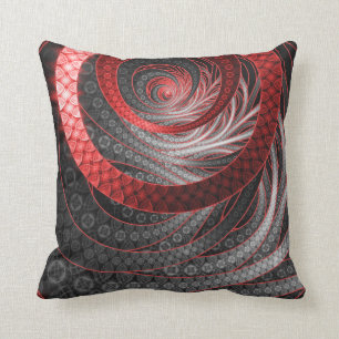 Beautiful Silver and Red Fractal Vampire Scales Throw Pillow