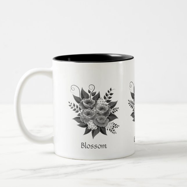 Beautiful Silver Flower Bouquet Two-Tone Coffee Mug (Left)