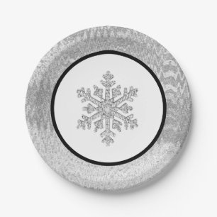 Beautiful Silver Foil Christmas Snowflake Paper Plate