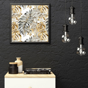 Beautiful Silver Gold Palm Leaves Poster