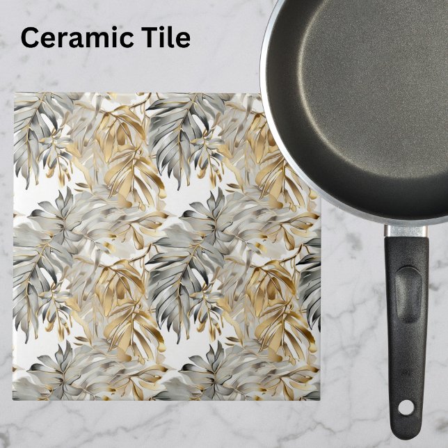 Beautiful Silver Gold Palm Leaves Tile (Creator Uploaded)