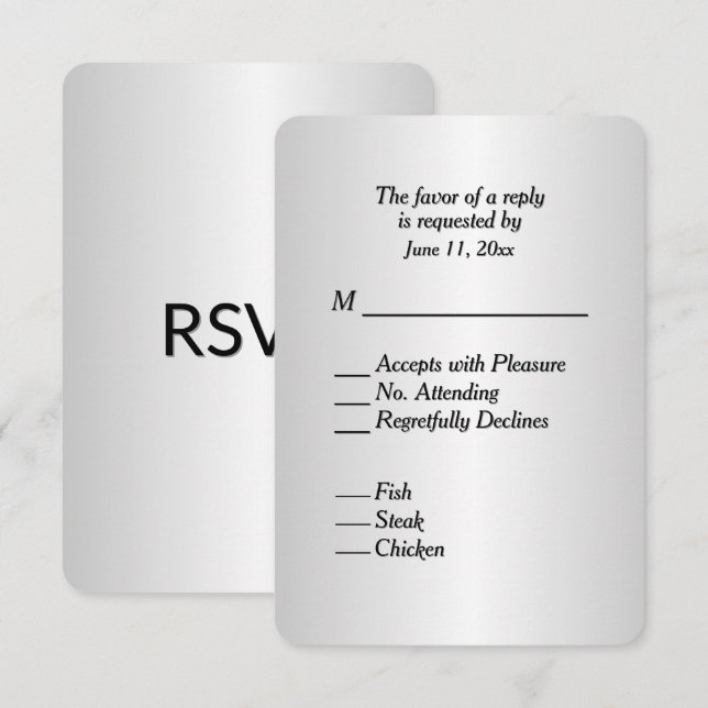 Beautiful Silver Gradient Shine RSVP with Menu (Front/Back)