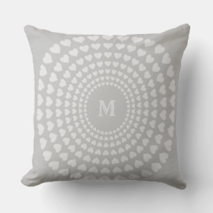 Beautiful Silver Heart Circles on Light Grey Throw Pillow