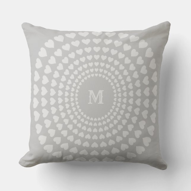 Beautiful Silver Heart Circles on Light Grey Throw Pillow (Front)