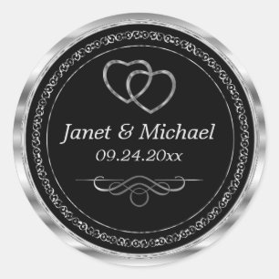 Beautiful  Silver Hearts on Black    Classic Round Sticker