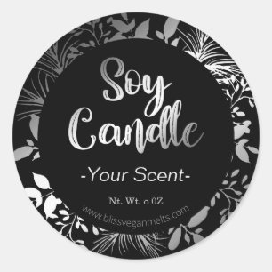 Beautiful Silver Twigs on Black Soy Wax Candle Classic Round Sticker