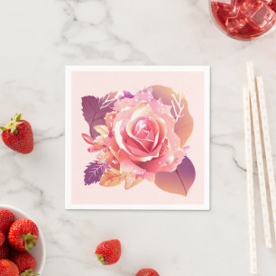 Beautiful Single Pink Rose Napkin