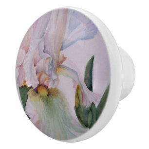 BEAUTIFUL SINGLE WHITE IRIS CERAMIC KNOB