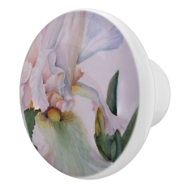 BEAUTIFUL SINGLE WHITE IRIS CERAMIC KNOB (Right)