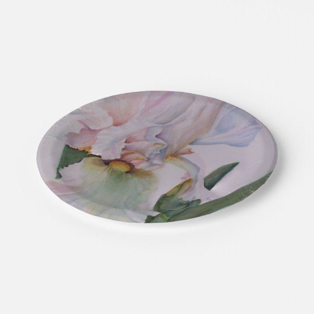 BEAUTIFUL SINGLE WHITE IRIS PAPER PLATE (Angled)