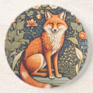 Beautiful Sitting Red Fox William Morris Inspired  Coaster