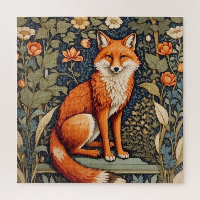 Beautiful Sitting Red Fox William Morris Inspired  Jigsaw Puzzle (Vertical)
