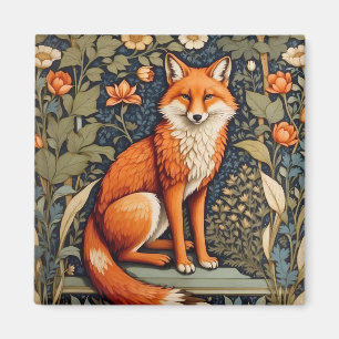 Beautiful Sitting Red Fox William Morris Inspired Magnet
