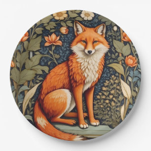 Beautiful Sitting Red Fox William Morris Inspired Paper Plate
