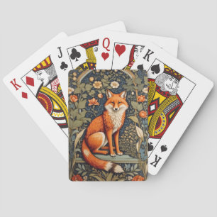 Beautiful Sitting Red Fox William Morris Inspired Playing Cards
